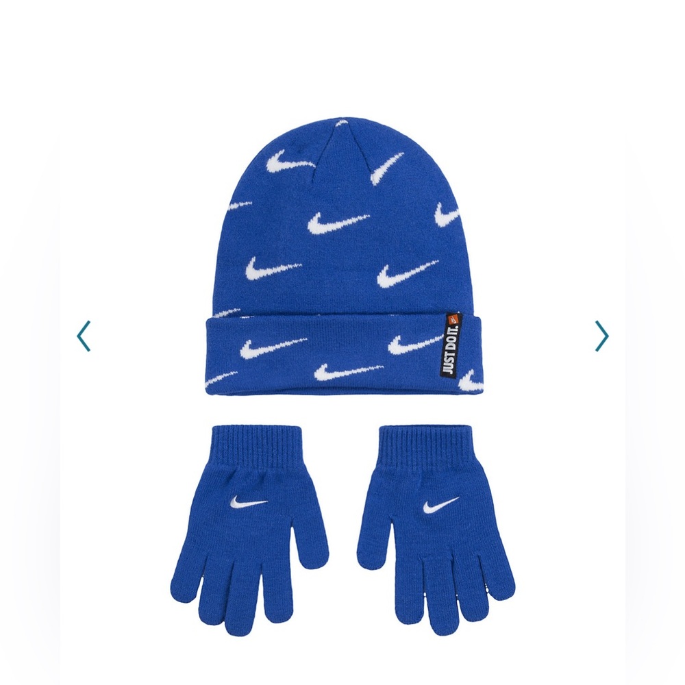Nike Boy’s Blue and White Hat and Gloves Set
